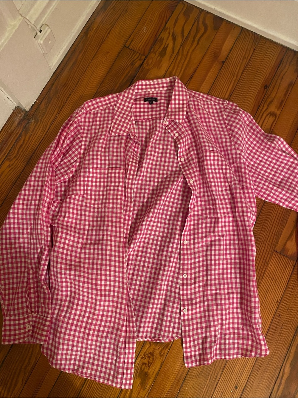 Talbots Pink and White Gingham Button-Down Shirt XL women’s